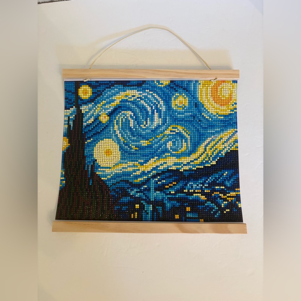 Diamond Painting Dot Art Starry Night Framed Handmade Blue Yellow OS - Picture 3 of 6